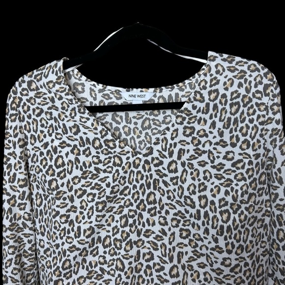 Nine West Leopard Print V Neck Ling Sleeve Peplum Top Size M - Picture 4 of 9